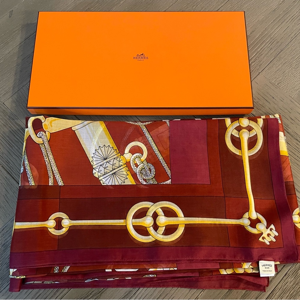 Hermes Brun Acajou Cliquetis Pareo Scarf